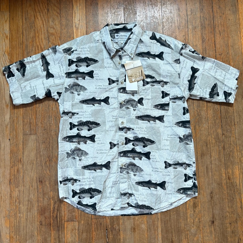 Columbia Men's Fish spring Casual Short Sleeve Button Shirt  ~ sz Large ~ NWT